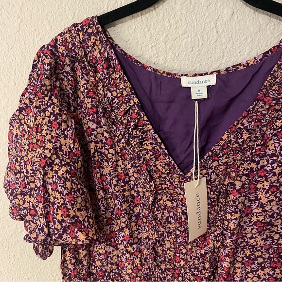 NWT Purple Sundance Mulberry Crepe Floral Tiered Dress, Size Medium - Picture 4 of 4